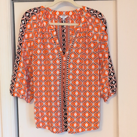 crown & ivy Tops - Crown & Ivy Large Orange and White Geometric Blouse